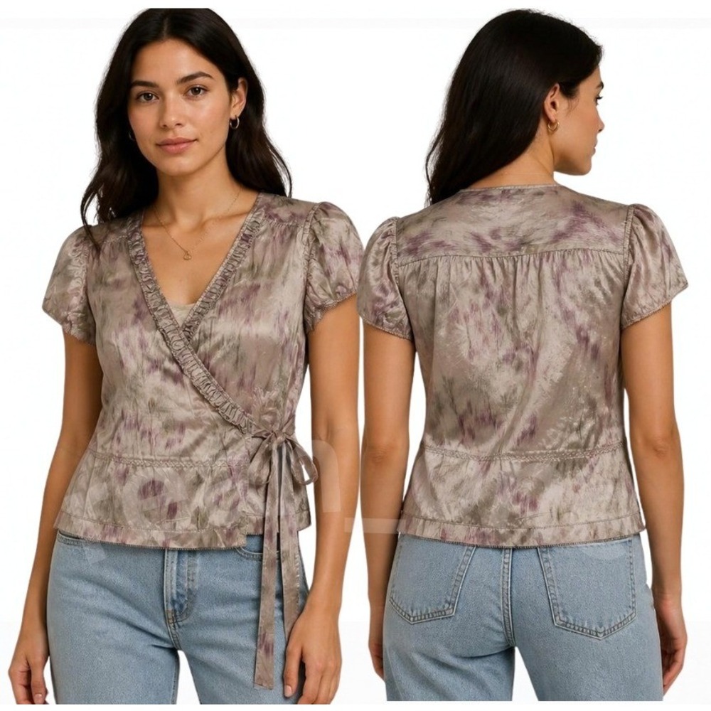 DKNY Donna Karan New York 100% Silk Abstract Print Wrap Blouse Women's Size 12